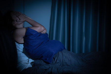 Asian women have a high concern that is why she can't sleep.Have stress from workの写真素材