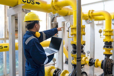 Maintenance technician at a heating plant,Petrochemical workers supervise the operation of gas and...