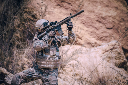 Soldiers of special forces on wars at the desert,Thailand people,Army soldier