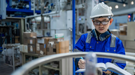 Asian engineer working at Operating hall, Thailand people wear helmet work, He worked with diligence...