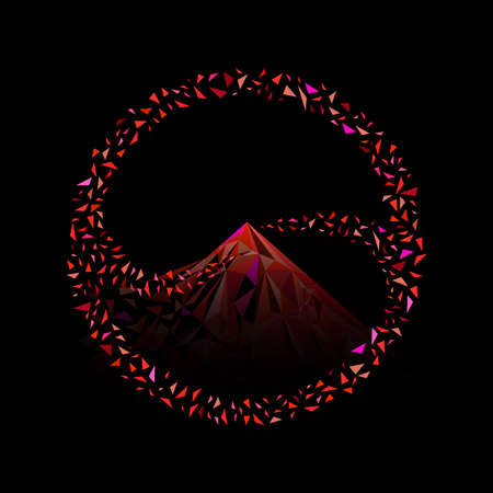 Exploded small triangles rouding and merge to become a mountain shape red color tone logo circleのイラスト素材