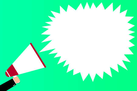 A hand holding megaphone, with speech bubble announcement, vector illustrationのイラスト素材