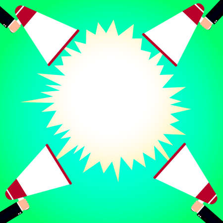 A hand holding megaphone, with speech bubble announcement, vector illustrationのイラスト素材