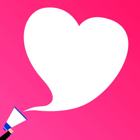 A hand holding megaphone, love, with speech heart bubble announcement, vector illustrationのイラスト素材
