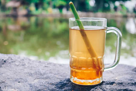 Lemongrass tea, healthy drinking water with nature background.の写真素材