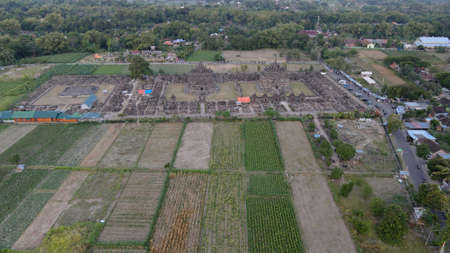 Aerial view of Candi Plaosan or Plaosan Temple in Plaosan Complex temple. One of the javanese Buddhist temples located Prambanan, Klaten, Yogyakarta.の写真素材