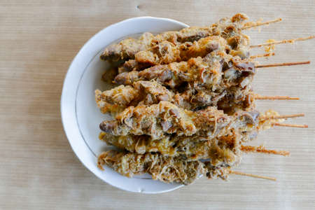 Sate Ati Ampela or chicken heart and gizzard satay, traditional satay from Indonesia for side dish.