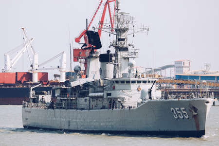 The Indonesian Navy sail KRI KRI ABDUL HALIM PERDANAKUSUMA 355 frigate Battleship in Madura strait...