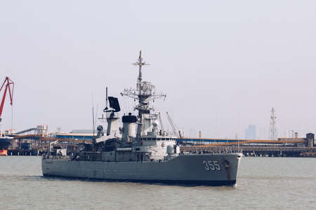 The Indonesian Navy sail KRI KRI ABDUL HALIM PERDANAKUSUMA 355 frigate Battleship in Madura strait...