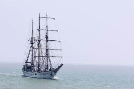 The Indonesian Navy sail training vessel KRI Dewaruci in the middle of javanesse ocean, north Madura, Indonesia. Surabaya, Indonesia - April, 2019のeditorial素材