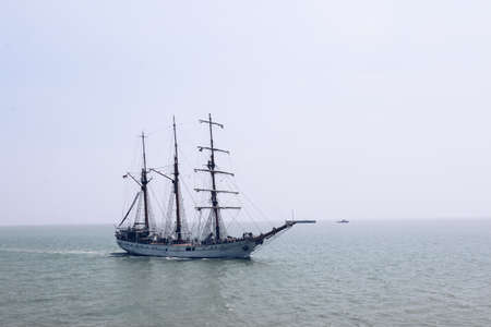 The Indonesian Navy sail training vessel KRI Dewaruci in the middle of javanesse ocean, north...