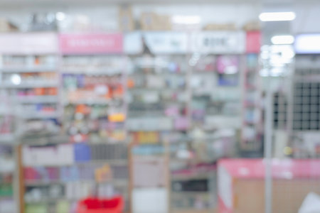 Abstract blurred of isle interior in a market, with bokeh light background.の写真素材