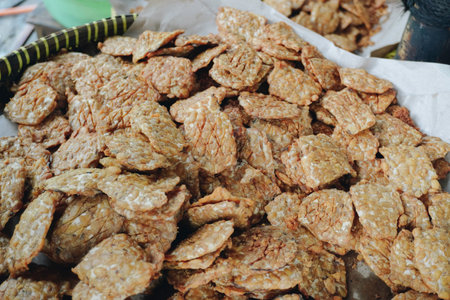 Fried Tempeh or tempe goreng, traditional homemade food from soy and yeast.の写真素材