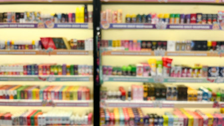 Abstract blurred of products showcase in a store, with bokeh light background.の写真素材