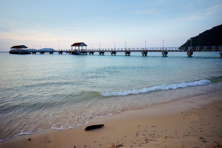 Jetty on a sunny tropical day at Tioman Island, Pahang, Malaysiaの写真素材