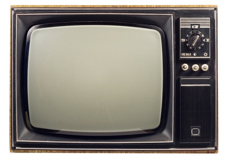 Old vintage TV over a white backgroundの写真素材