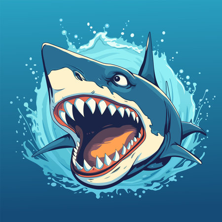 Angry Shark in Ocean Vector Illustrationのイラスト素材