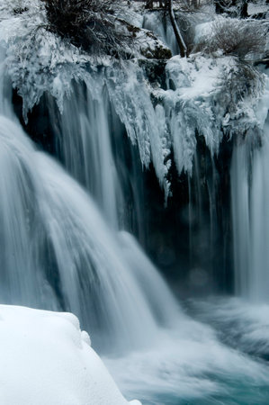 Winter waterfallの写真素材