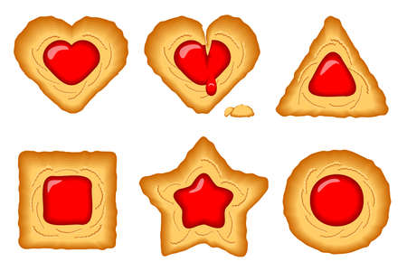 Set of cookies of different shapes - heart, triangle, square, circle, starのイラスト素材