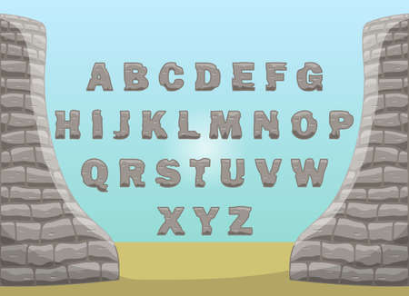 Letters made of stone and a frame in the form of stone towersのイラスト素材