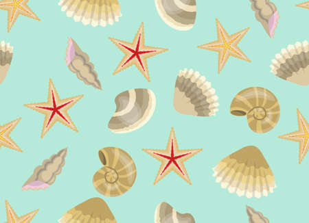 Various seashells vector seamless patternのイラスト素材