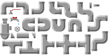 Set of pipeline parts - pipes and tapsのイラスト素材