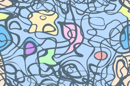 Crooked lines and multicolored spots in watercolor colorsのイラスト素材