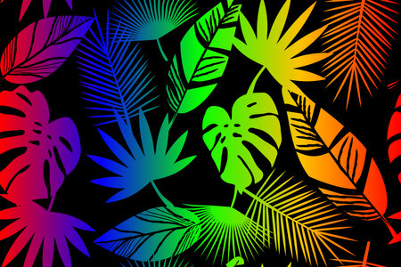 Rainbow colored tropical plant leaf ornamentのイラスト素材
