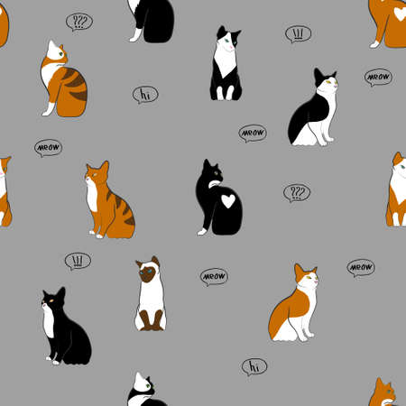 Several colorful cats sitting patternのイラスト素材