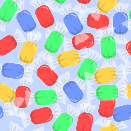 Candy in transparent candy wrappers seamless patternのイラスト素材