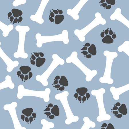 Bones and dog footprints, seamless vector patternのイラスト素材