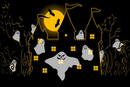 Haunted castle at night on the background of the moonのイラスト素材