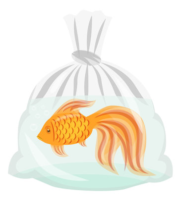 Sad goldfish in a transparent bagのイラスト素材