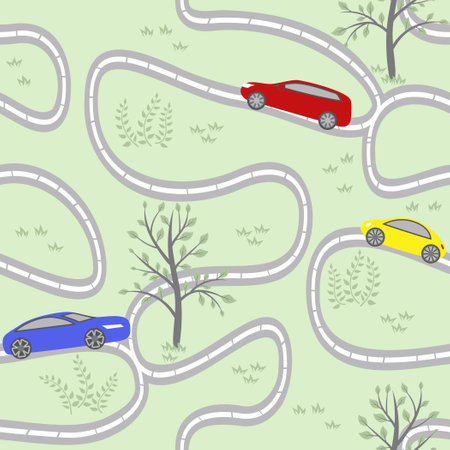 Childrens seamless pattern with road and carsのイラスト素材