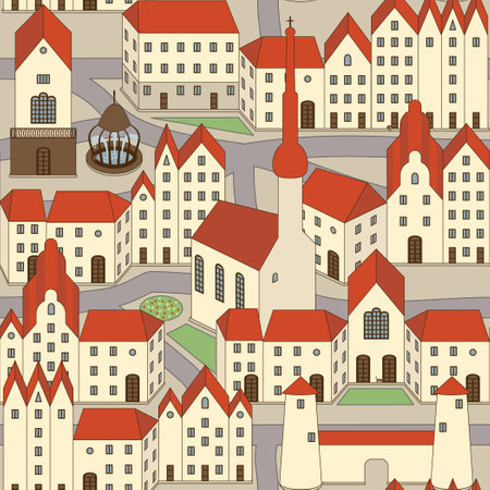 Ancient European city, seamless patternのイラスト素材