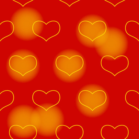 Yellow hearts on red background seamless patternのイラスト素材