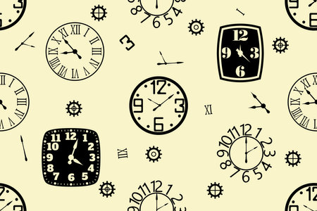 Various wall clocks and gears - seamless patternのイラスト素材