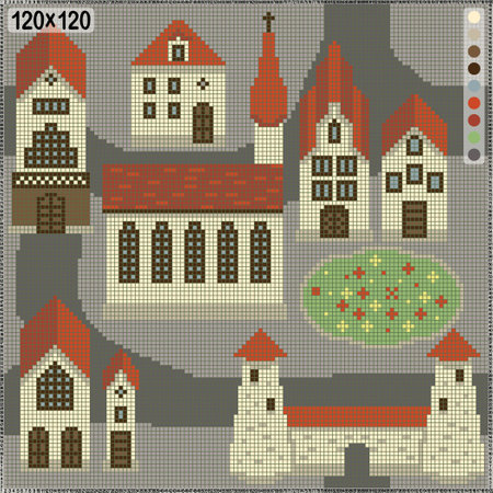 Pattern for cross stitch or knitting - houses and towers of an ancient European cityのイラスト素材