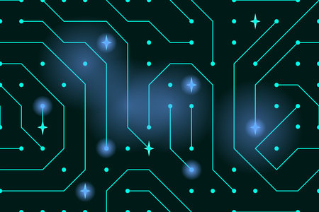 Lines dots and lights, scheme on black background, seamless patternのイラスト素材