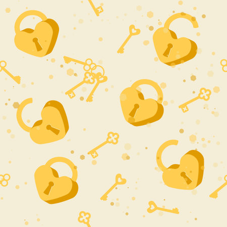 Heart shaped locks and bunches of keys - seamless patternのイラスト素材