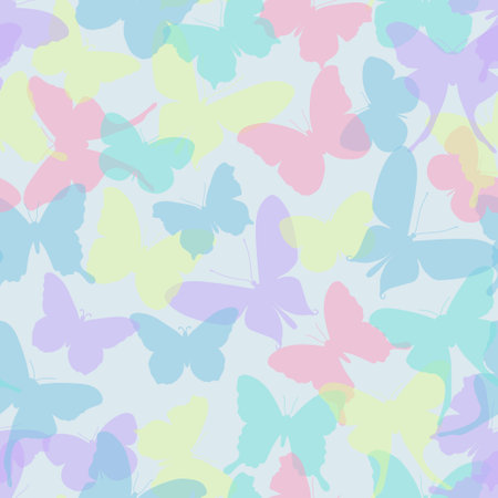 Multicolored silhouettes of butterflies on a light background, seamless patternのイラスト素材