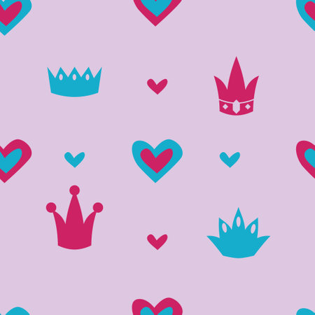 Cartoon hearts and crowns, childish seamless patternのイラスト素材