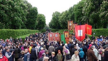 Kyiv. Ukraine. may 9 2019 View of the Glory Park on Victory Day. A lot of people go to the monument...