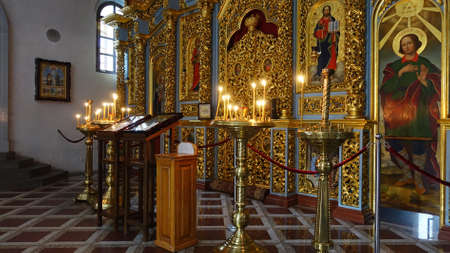 Kiev. Ukraine. May 16, 2019 Interior of the left aisle of the Assumption Cathedral of the...