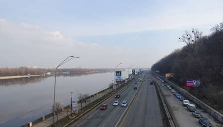 Highway embankment in Kiev on a spring day.のeditorial素材