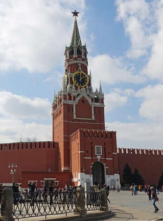 Kremlins Spasskaya Tower, Red Square, Kremlin chimesのeditorial素材