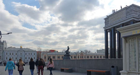 Monument to F.M. Dostoevsky and the Building of the Lenin Russian State Library in Moscowのeditorial素材