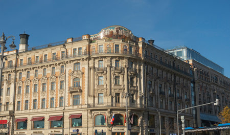 Moscow, Russia October 10, 2021 Architectural monument Hotel National, located on Mokhovaya Street in the center of Moscow. Architect Alexander Ivanovのeditorial素材