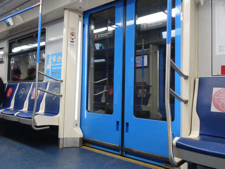Moscow, Russia October 10, 2021 View of the interior of the Moscow metro carriageのeditorial素材