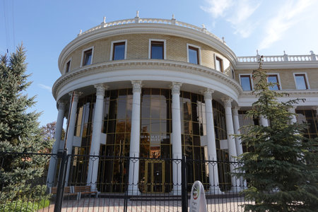 Saratov, Russia. October 13, 2021 Building of the Chess Palace on Cathedral Squareのeditorial素材